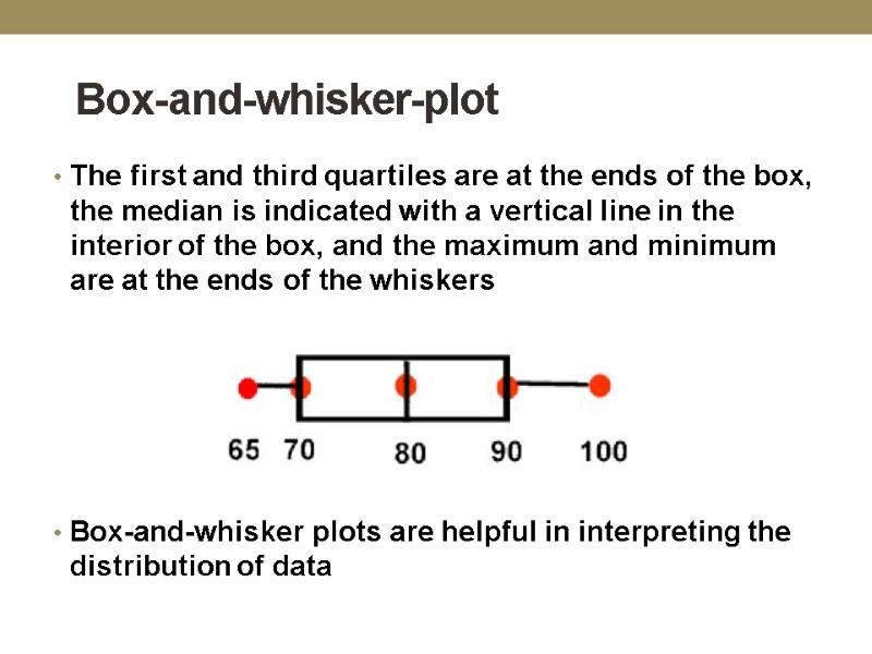 Box-and-whisker-plot  The first and third quartiles are at the ends of the box,